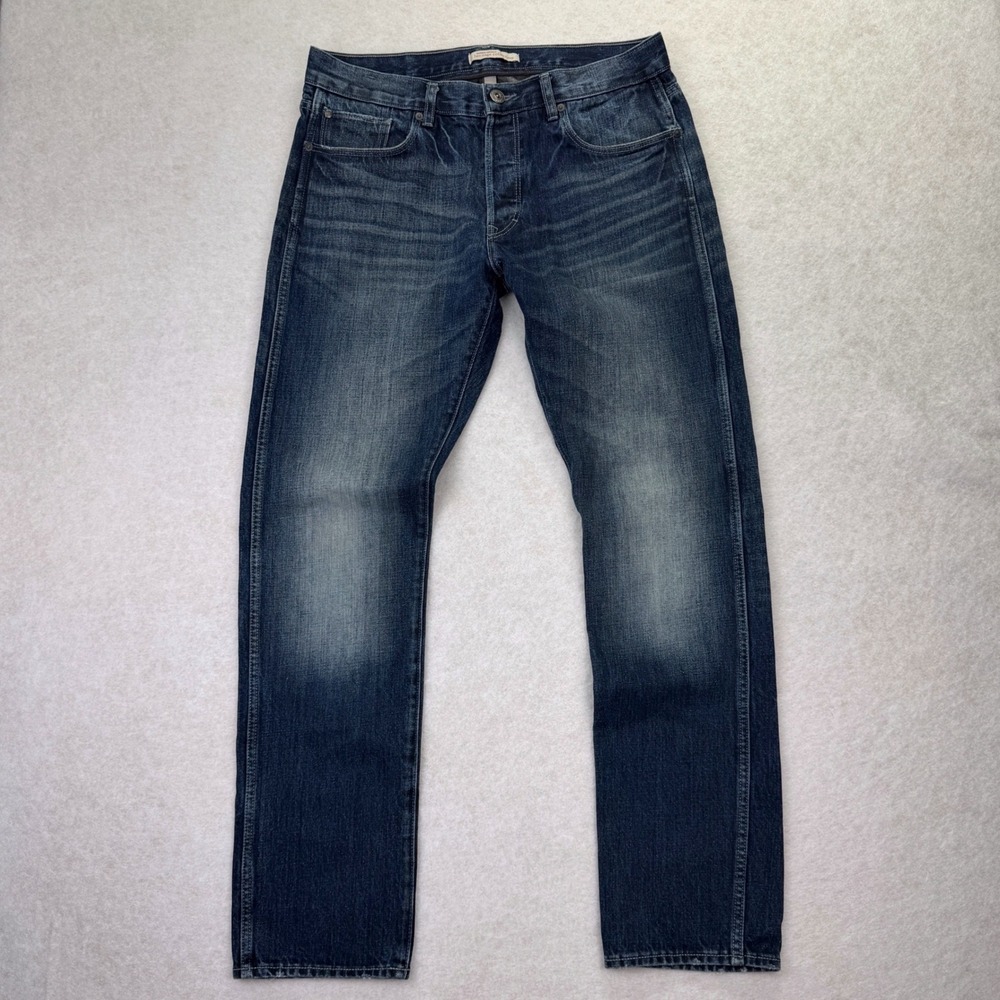 Banana Republic Heritage Straight Leg Jeans 34 Button Fly Fade Blue Denm